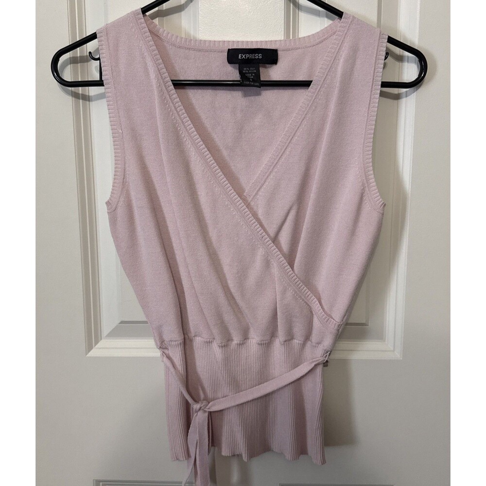 Express Women’s Size Small Silk Blend Baby Pink Sweater Vest Knit Y2K Era *read